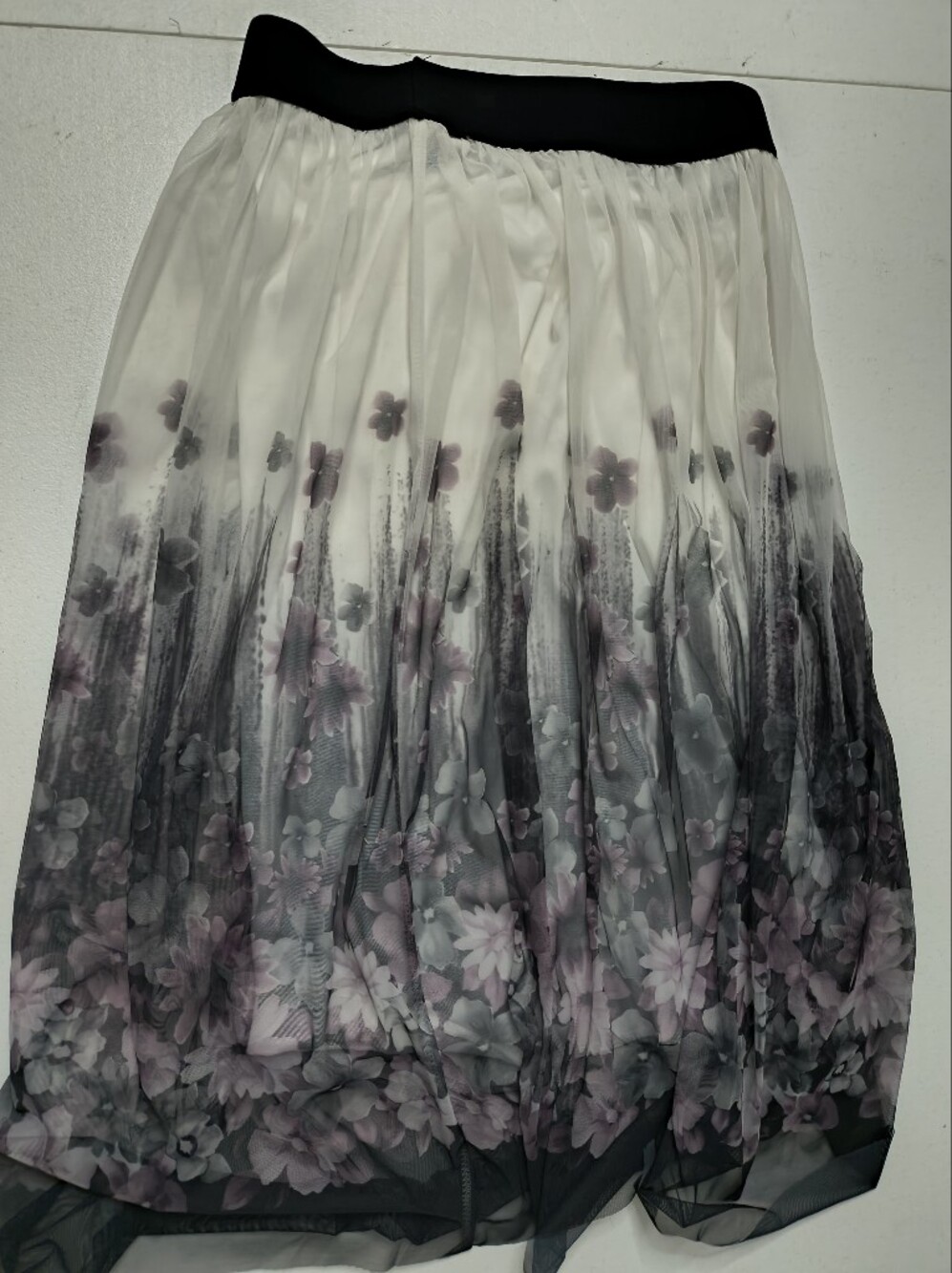Metro Wear Floral Ombre Maxi Skirt in White, Gray and Lavender